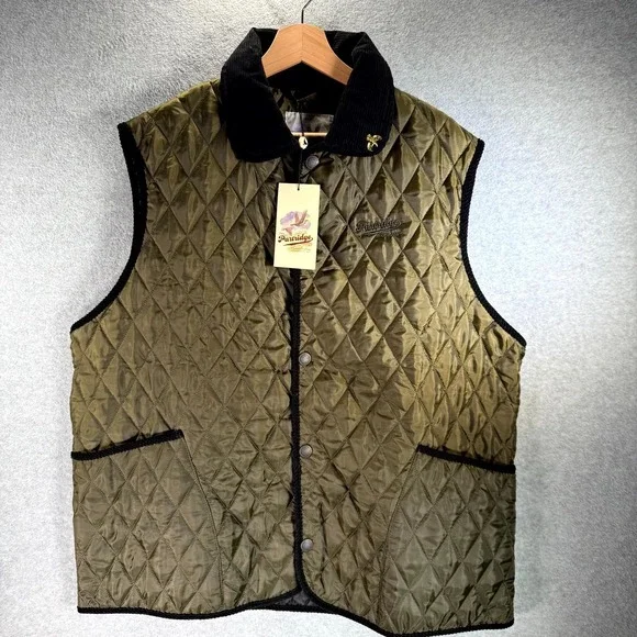 John Partridge Rag Gilet Quilted Vest Men's XL Olive Black Corduroy Button Front - Picture 1 of 10